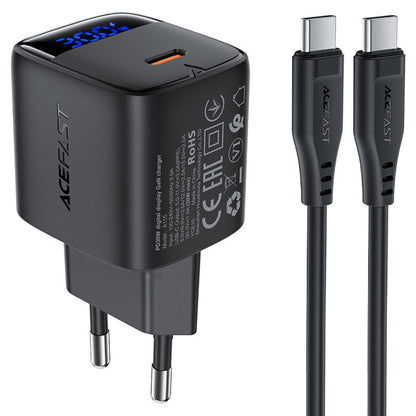 Polnilnik Acefast A115 z USB-C kablom, 30W, 3A, 1 x USB-C, črn