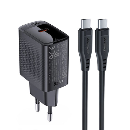 Omrežni polnilec z USB-C kablom Acefast A82, 20W, 3A, 1 x USB-C, črn
