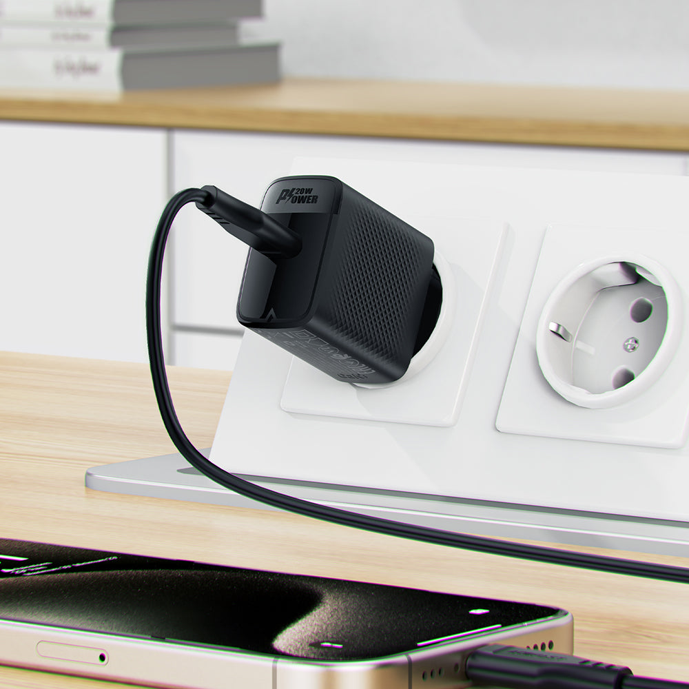 Omrežni polnilec z USB-C kablom Acefast A82, 20W, 3A, 1 x USB-C, črn