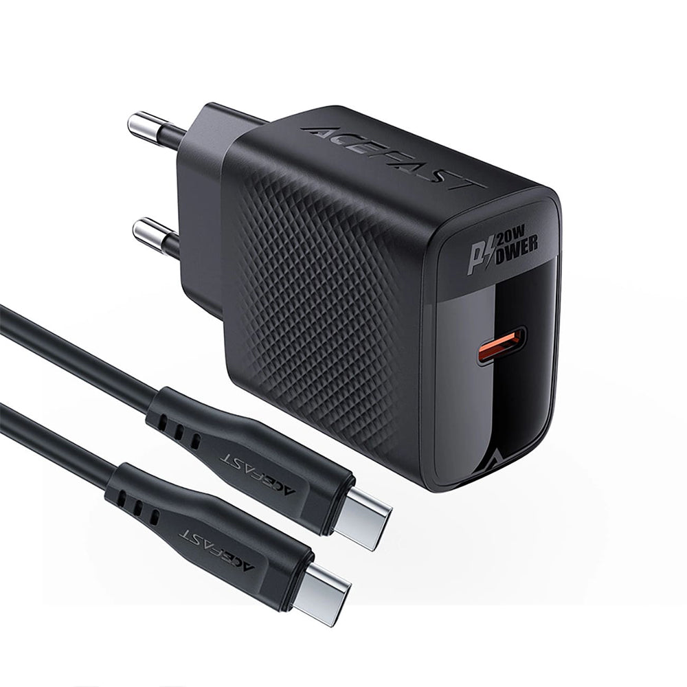 Omrežni polnilec z USB-C kablom Acefast A82, 20W, 3A, 1 x USB-C, črn