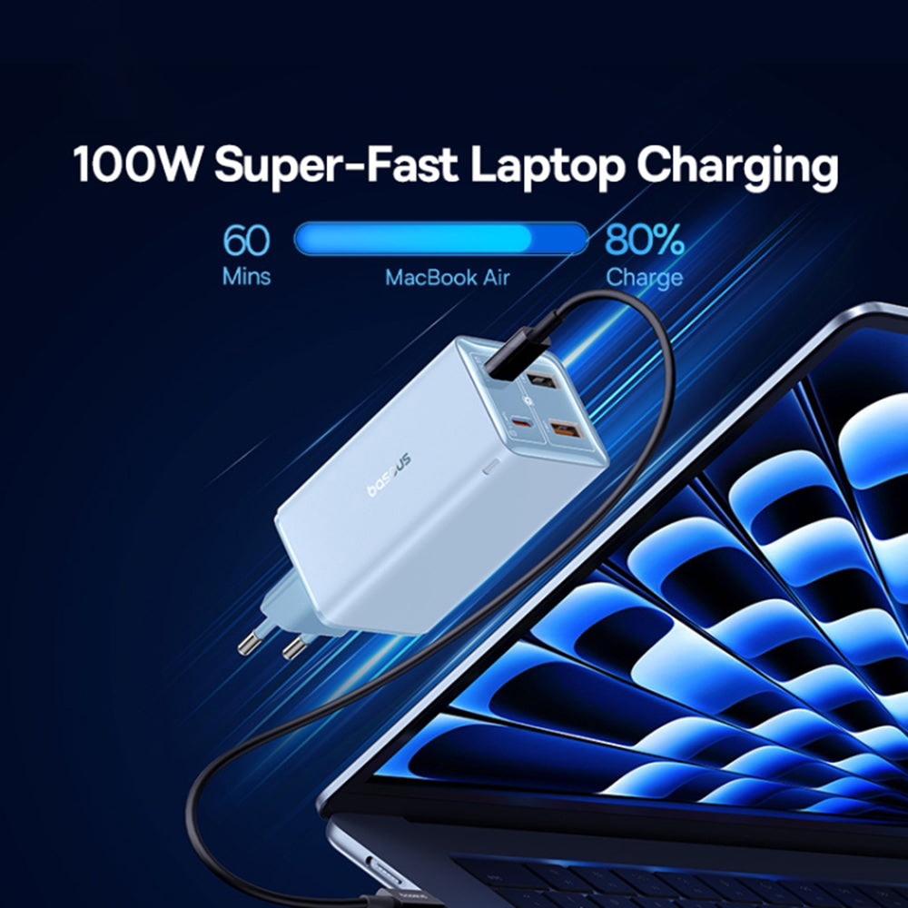 Polnilnik Baseus GaN6 Pro z USB-C kablom, 100W, 3.25A, 2 x USB-A - 2 x USB-C, modra P10162705312-00