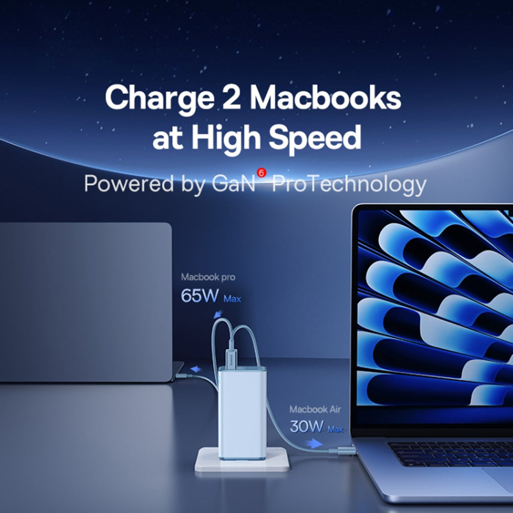 Polnilnik Baseus GaN6 Pro z USB-C kablom, 100W, 3.25A, 2 x USB-A - 2 x USB-C, modra P10162705312-00
