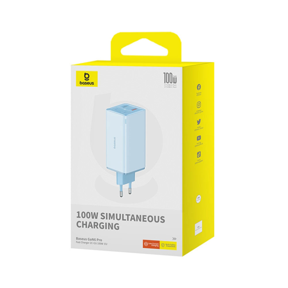 Polnilnik Baseus GaN6 Pro z USB-C kablom, 100W, 3.25A, 2 x USB-A - 2 x USB-C, modra P10162705312-00