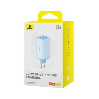 Polnilnik Baseus GaN6 Pro z USB-C kablom, 100W, 3.25A, 2 x USB-A - 2 x USB-C, modra P10162705312-00