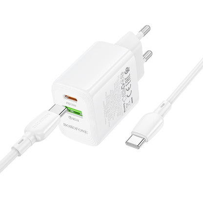 Polnilnik omrežja s kablom USB-C Borofone BN27 Fuente, 20W, 3A, 1 x USB-A - 1 x USB-C, bel