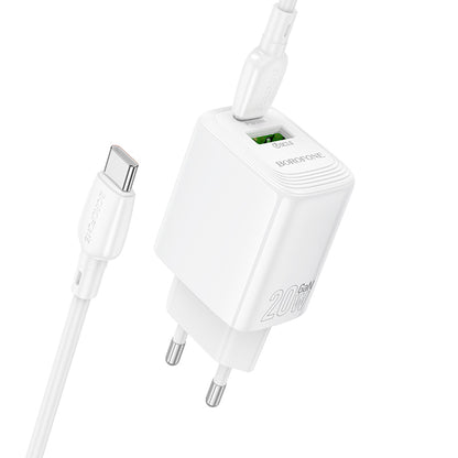 Polnilnik omrežja s kablom USB-C Borofone BN27 Fuente, 20W, 3A, 1 x USB-A - 1 x USB-C, bel