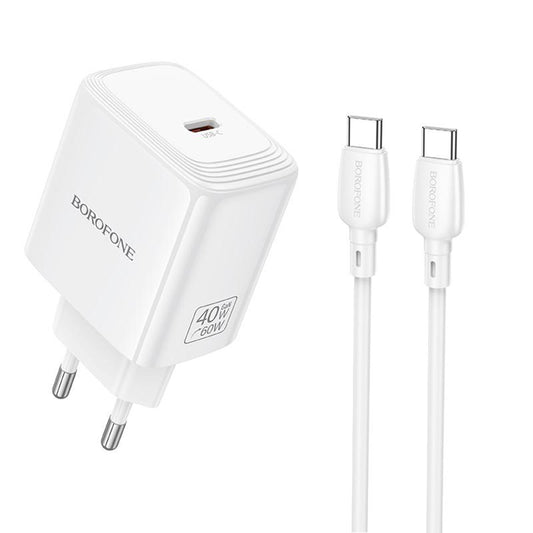 Omrežni polnilec z USB-C kablom Borofone BN33 Fuente, 40W, 1 x USB-C, bel