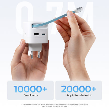 Omrežni polnilec s kablom USB-C Cuktech, 67W, 3,25A, 1 x USB-A - 1 x USB-C, bel CUKA653WEUWT