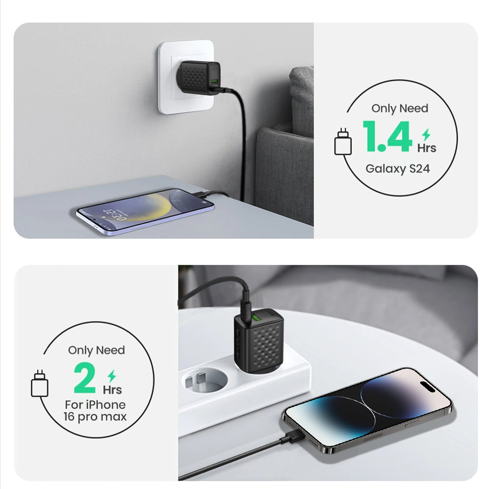 Polnilnik omrežja z USB-C kablom Lito LC15T, 20W, 3A, 1 x USB-A - 1 x USB-C, črn