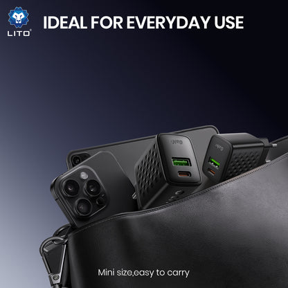 Polnilnik omrežja s kablom USB-C Lito LC19T, 30W, 3A, 1 x USB-A - 1 x USB-C, črn