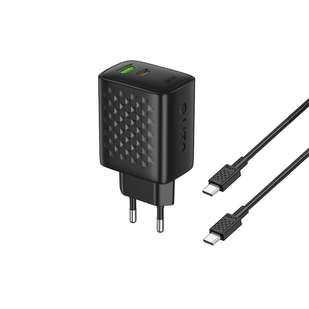 Polnilnik omrežja s kablom USB-C Lito LC24T, 65W, 3.25A, 1 x USB-A - 1 x USB-C, črn