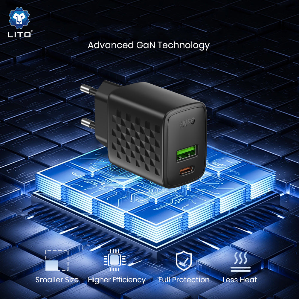 Polnilnik omrežja s kablom USB-C Lito LC24T, 65W, 3.25A, 1 x USB-A - 1 x USB-C, črn