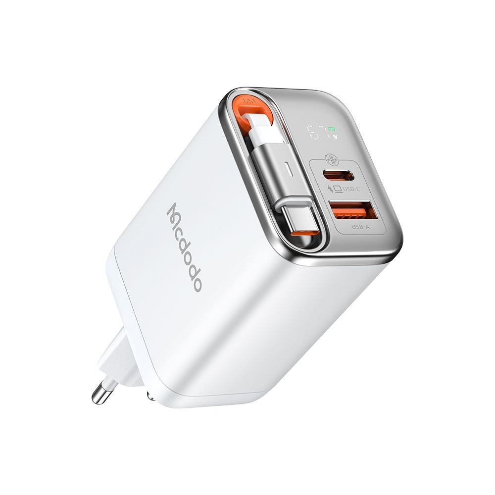 Polnilnik omrežja s kablom USB-C McDodo CH-4103 FreeGo Display, 67W, 3.35A, 1 x USB-A - 1 x USB-C, Bel