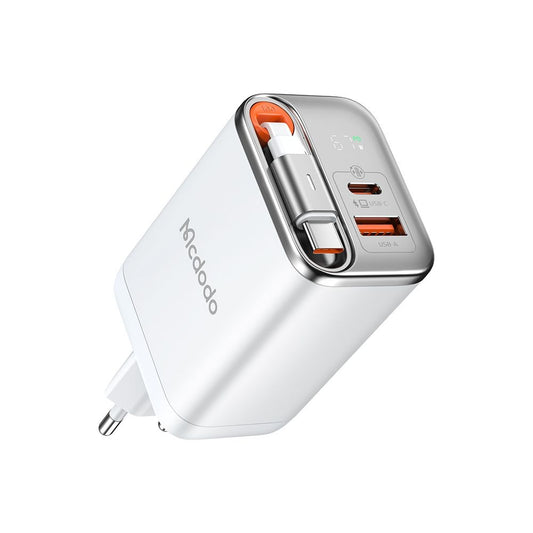 Polnilnik omrežja s kablom USB-C McDodo CH-4103 FreeGo Display, 67W, 3.35A, 1 x USB-A - 1 x USB-C, Bel