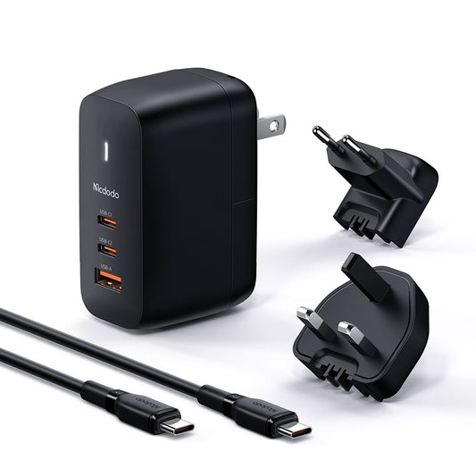 Polnilnik omrežja z USB-C kablom McDodo CH-8442 Mecha Travel, 65W, 5A, 1 x USB-A - 2 x USB-C, črn