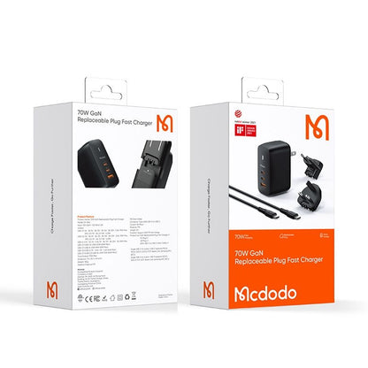 Polnilnik omrežja z USB-C kablom McDodo CH-8442 Mecha Travel, 65W, 5A, 1 x USB-A - 2 x USB-C, črn