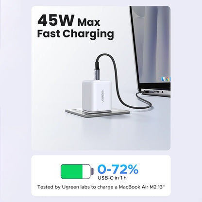 Omrežni polnilec z USB-C kablom UGREEN X524 (65055), 45W, 3A, 1 x USB-C, bel