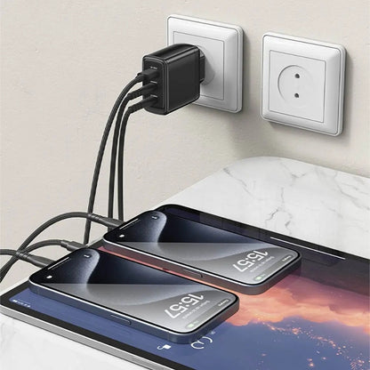 Polnilnik omrežja z USB-C kablom Yesido YC144C, 65W, 3.25A, 1 x USB-A - 2 x USB-C, črn