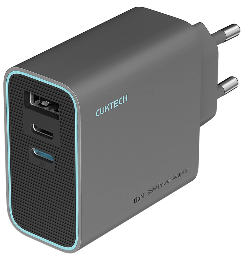 Polnilnik Cuktech, 65W, 3A, 1 x USB-A - 2 x USB-C, Siv CUKAD653EUGR