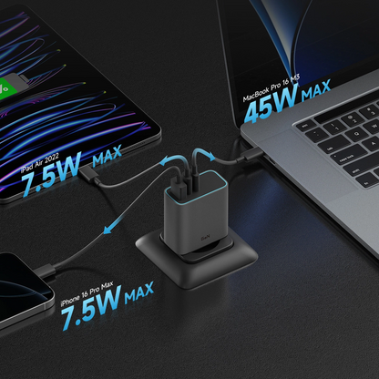 Polnilnik Cuktech, 65W, 3A, 1 x USB-A - 2 x USB-C, Siv CUKAD653EUGR