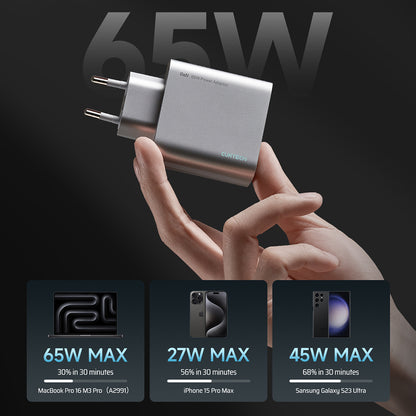 Omrežni polnilec Cuktech, 65W, 3,25A, 1 x USB-A - 2 x USB-C, bel CUK0A15CEUSL