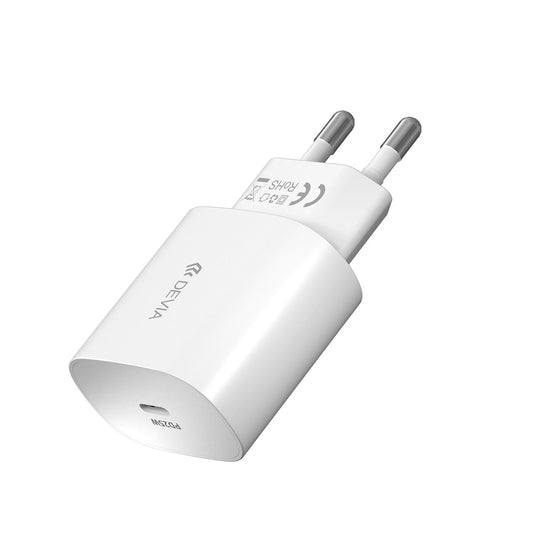 Polnilnik omrežja z USB-C kablom DEVIA RLC-383, 25W, 3A, 1 x USB-C, Bel