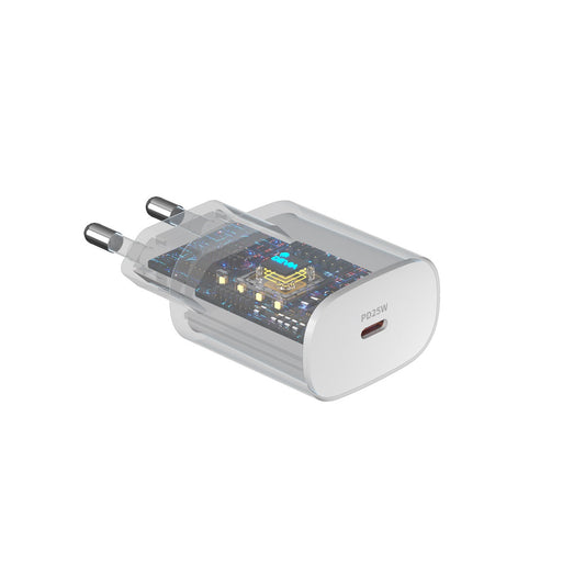 Polnilnik omrežja z USB-C kablom DEVIA RLC-383, 25W, 3A, 1 x USB-C, Bel