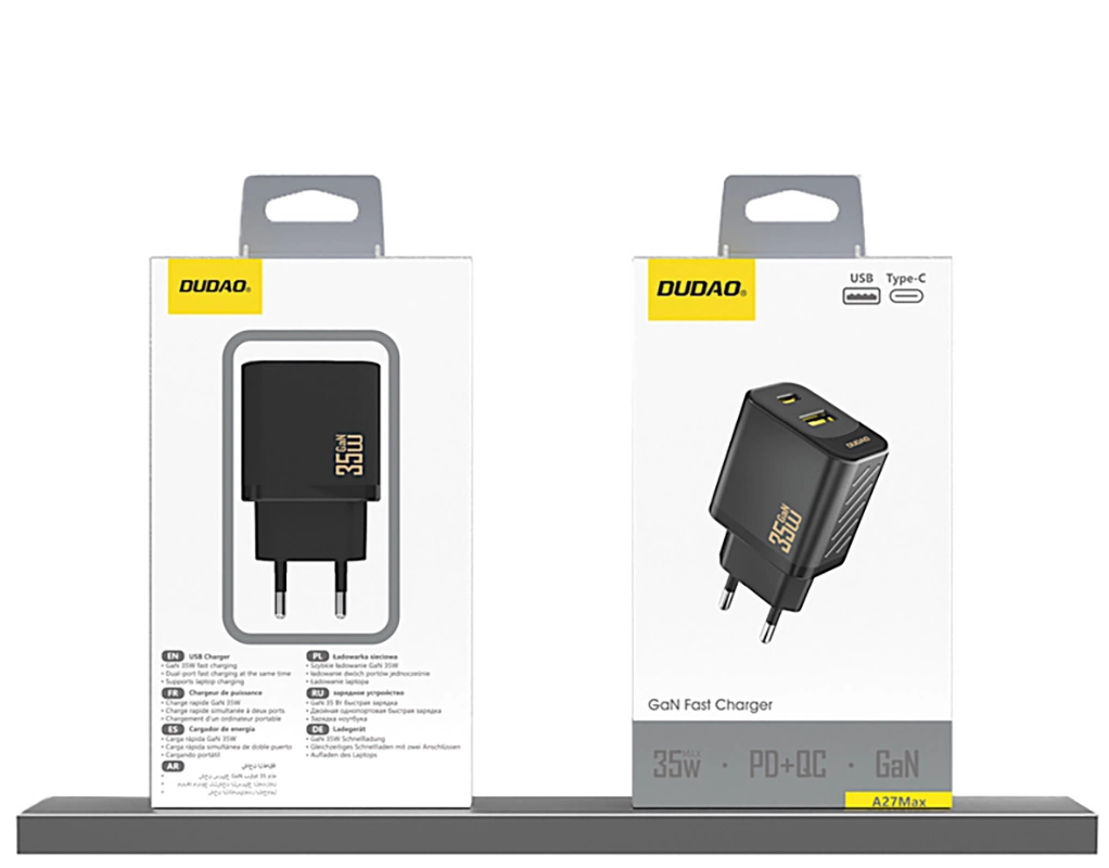 Omrežni polnilec Dudao A27 Max, 35W, 1 x USB-A - 1 x USB-C, Črn