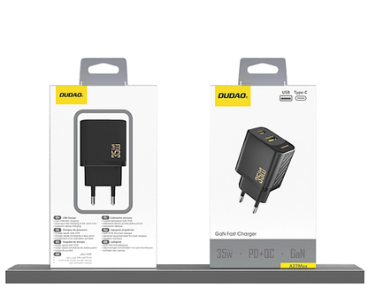 Omrežni polnilec Dudao A27 Max, 35W, 1 x USB-A - 1 x USB-C, Črn