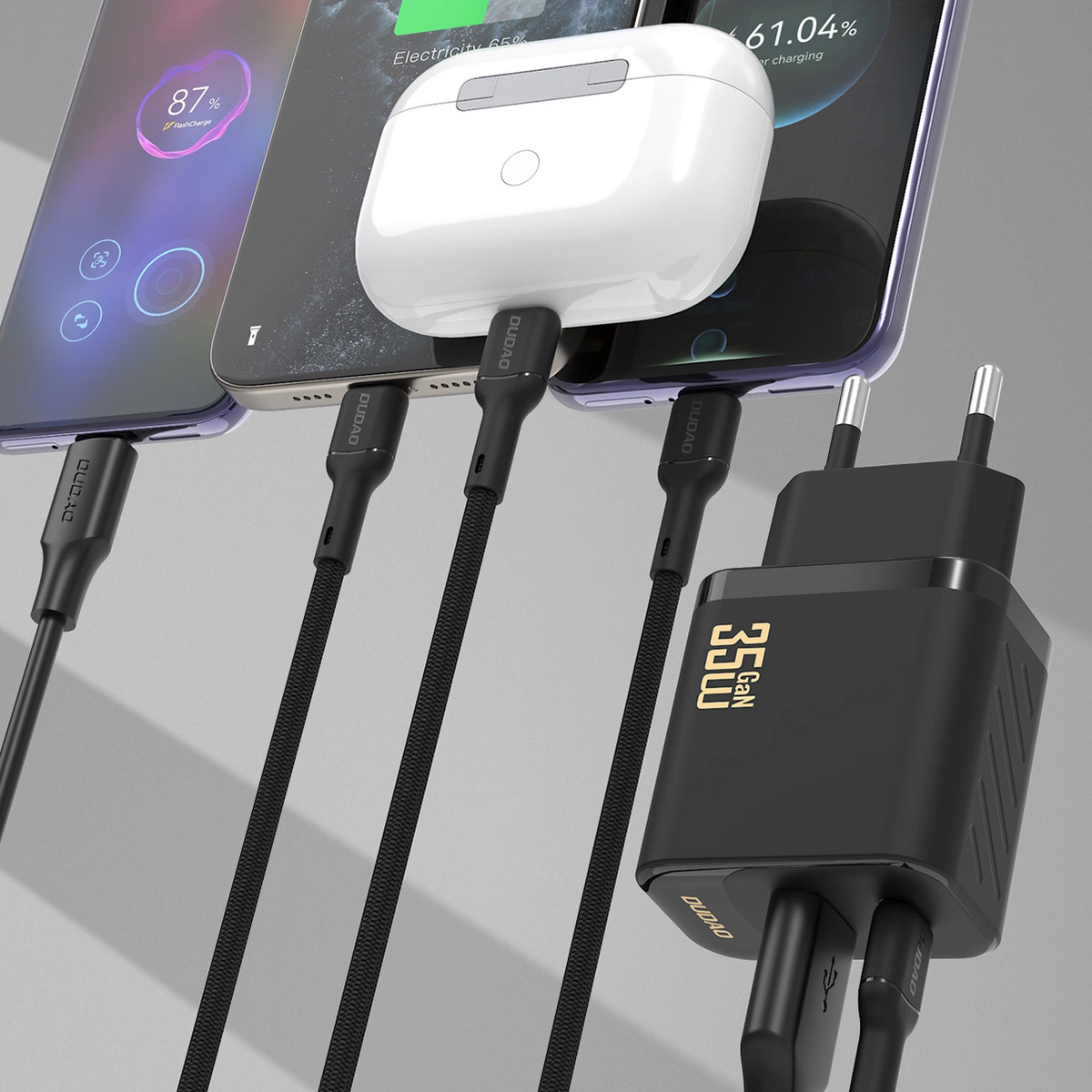 Omrežni polnilec Dudao A27 Max, 35W, 1 x USB-A - 1 x USB-C, Črn