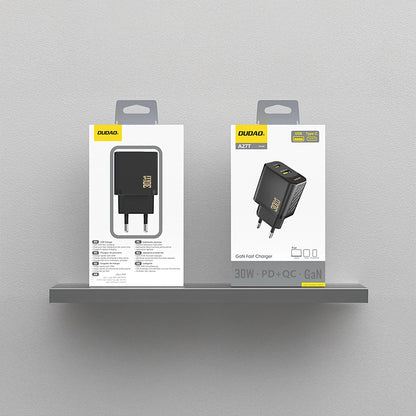 Polnilnik omrežja Dudao A27TEU, 30W, 3A, 1 x USB-A - 1 x USB-C, črn