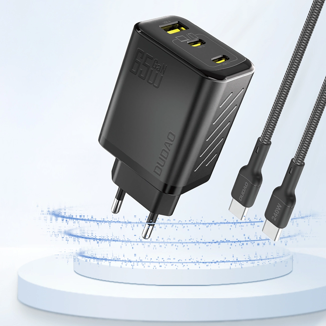 Polnilnik Dudao A29, 65W, 1 x USB-A - 2 x USB-C, črn