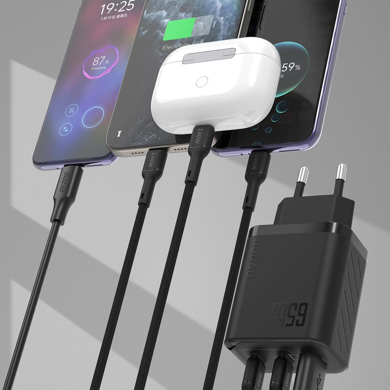 Polnilnik Dudao A29, 65W, 1 x USB-A - 2 x USB-C, črn