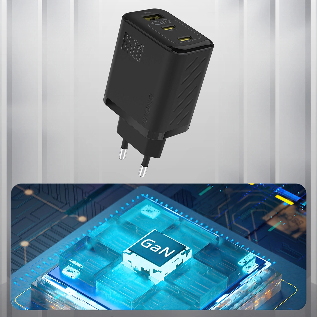 Polnilnik Dudao A29, 65W, 1 x USB-A - 2 x USB-C, črn