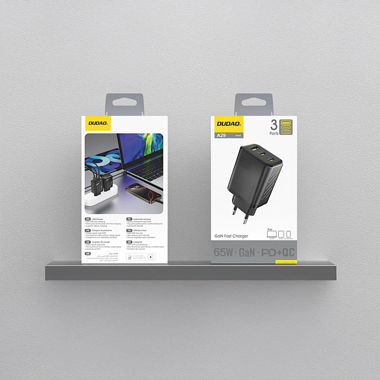 Polnilnik Dudao A29, 65W, 1 x USB-A - 2 x USB-C, črn
