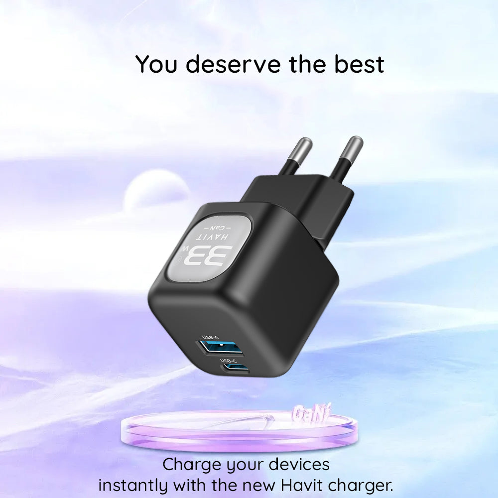 Polnilnik HAVIT UC230, 33W, 3A, 1 x USB-A - 1 x USB-C, črno siv