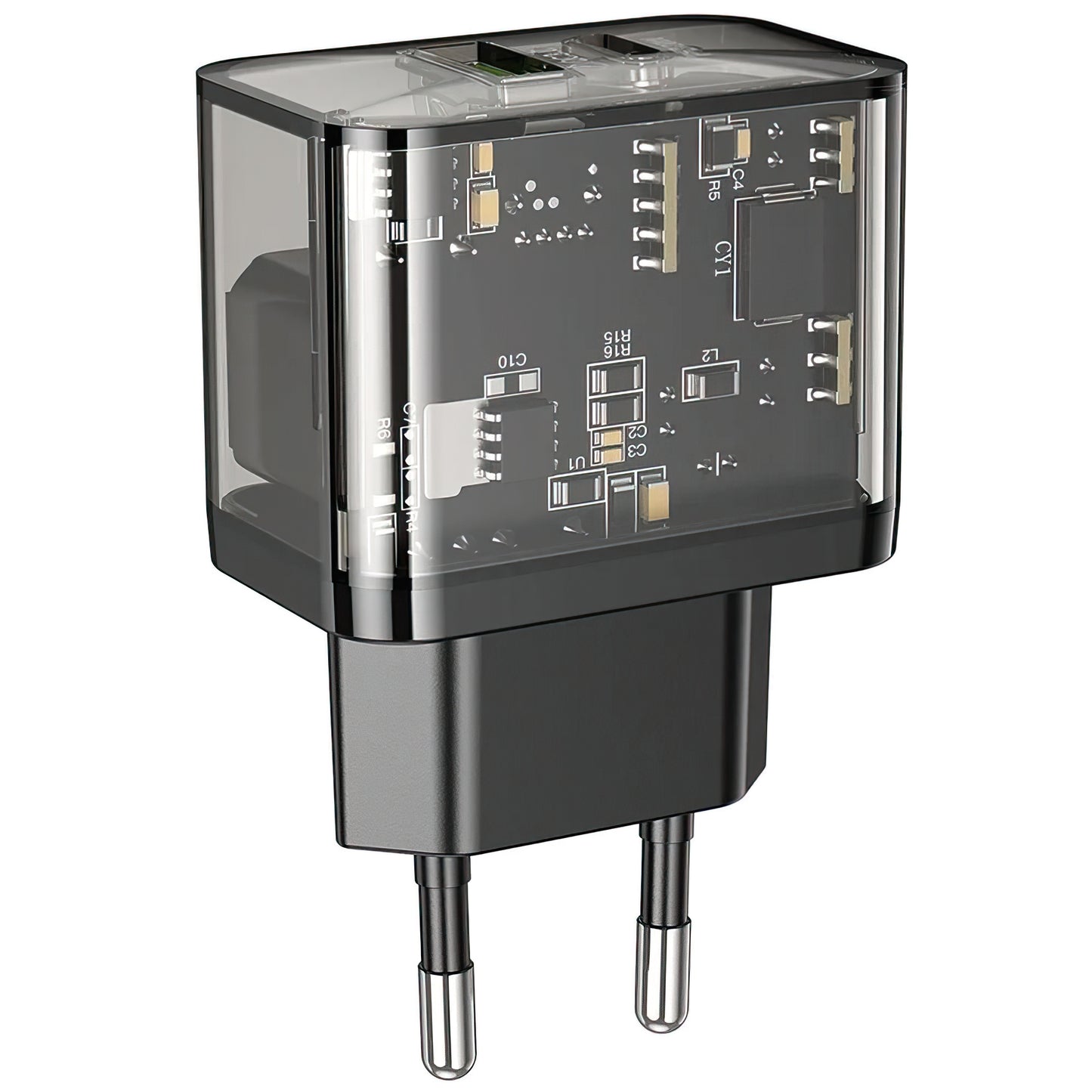 Polnilnik HOCO N34, 20W, 3A, 1 x USB-A - 1 x USB-C, Prozoren