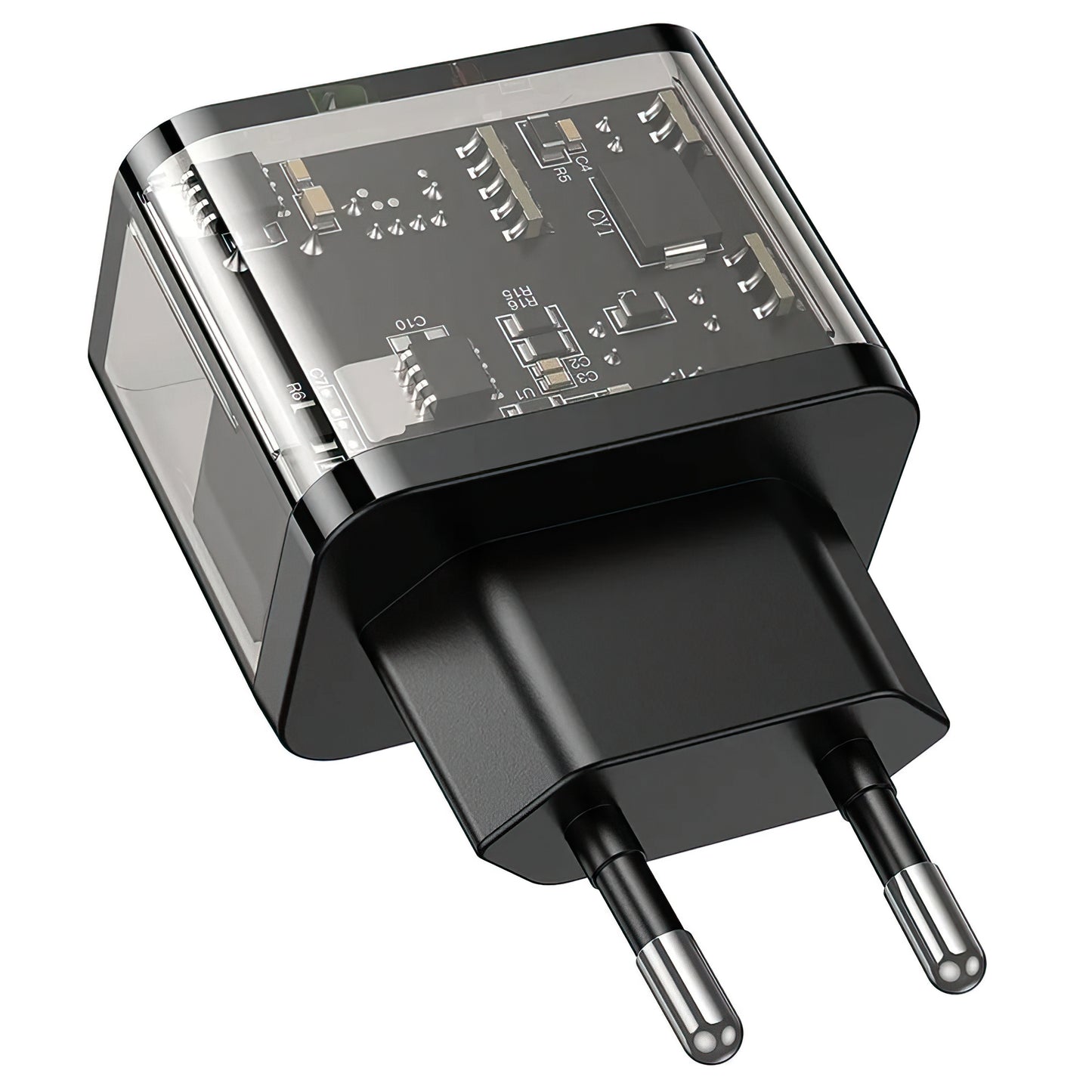 Polnilnik HOCO N34, 20W, 3A, 1 x USB-A - 1 x USB-C, Prozoren