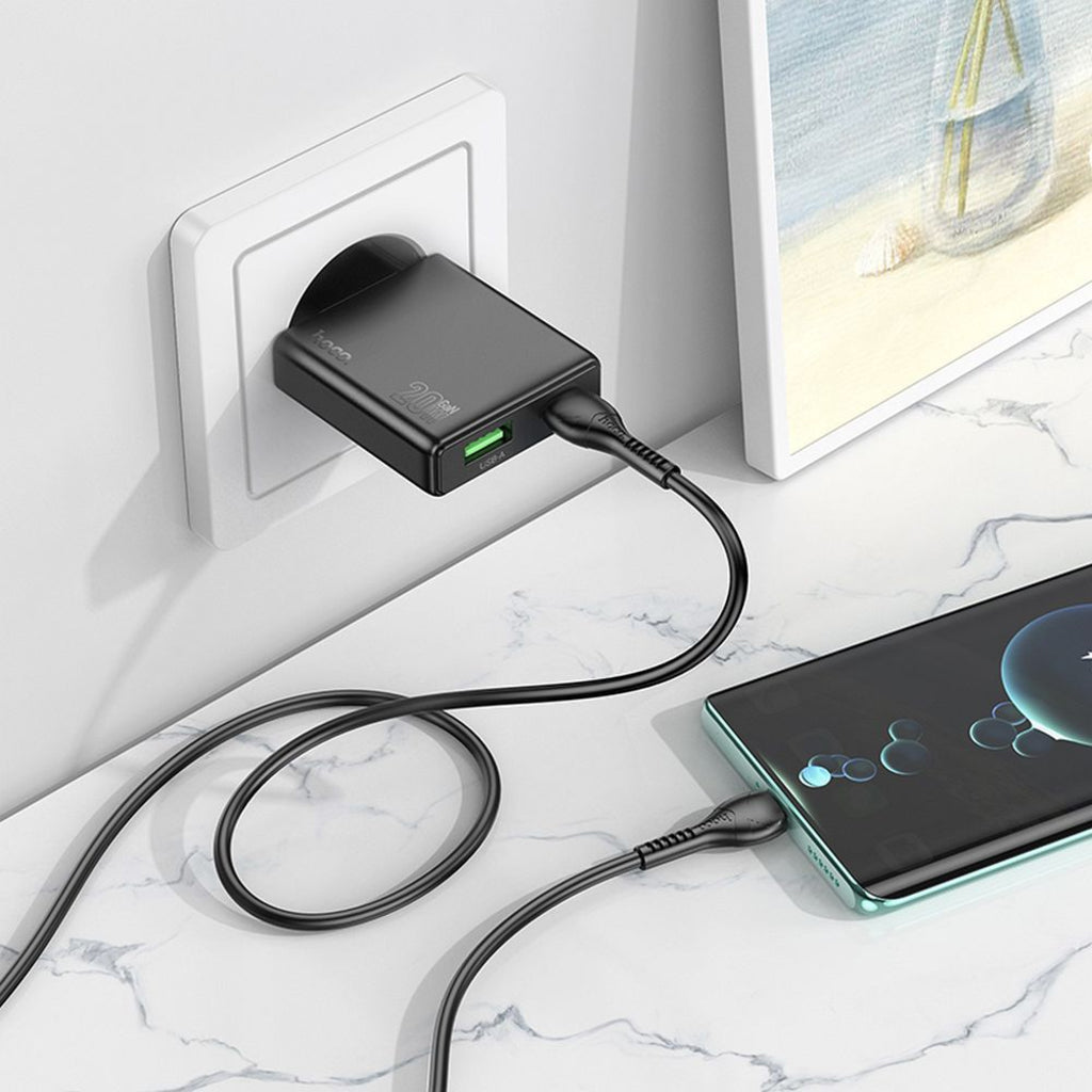 Polnilnik HOCO N38, 20W, 3A, 1 x USB-A - 1 x USB-C, črn