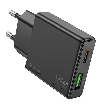 Polnilnik HOCO N38, 20W, 3A, 1 x USB-A - 1 x USB-C, črn