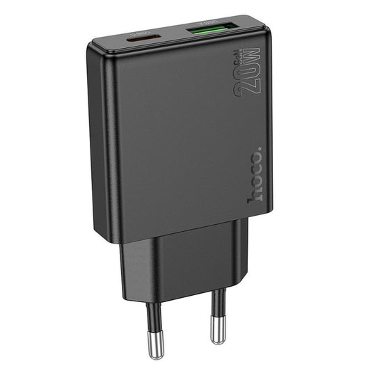 Polnilnik HOCO N38, 20W, 3A, 1 x USB-A - 1 x USB-C, črn