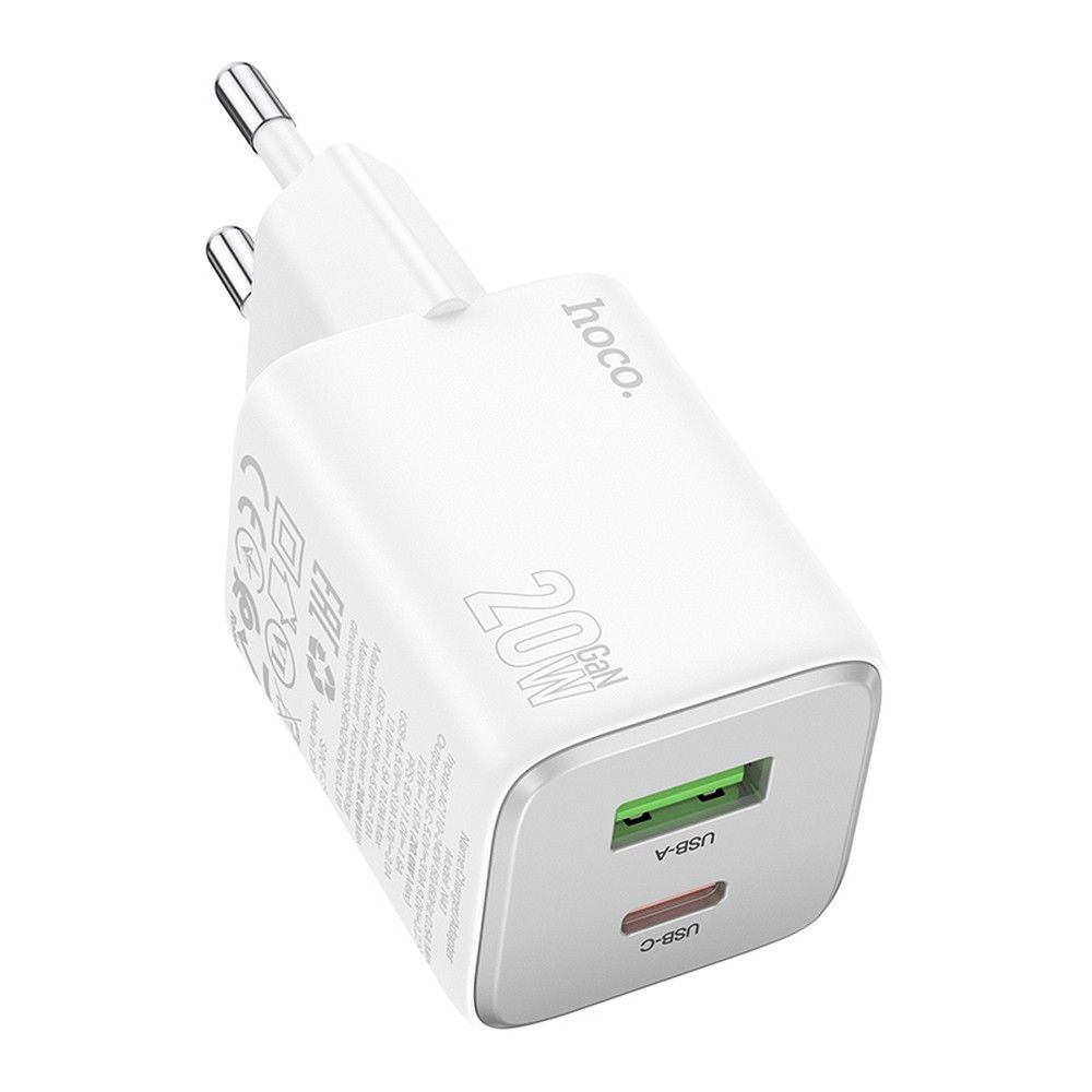 Polnilnik HOCO N41, 20W, 3A, 1 x USB-A - 1 x USB-C, Bel
