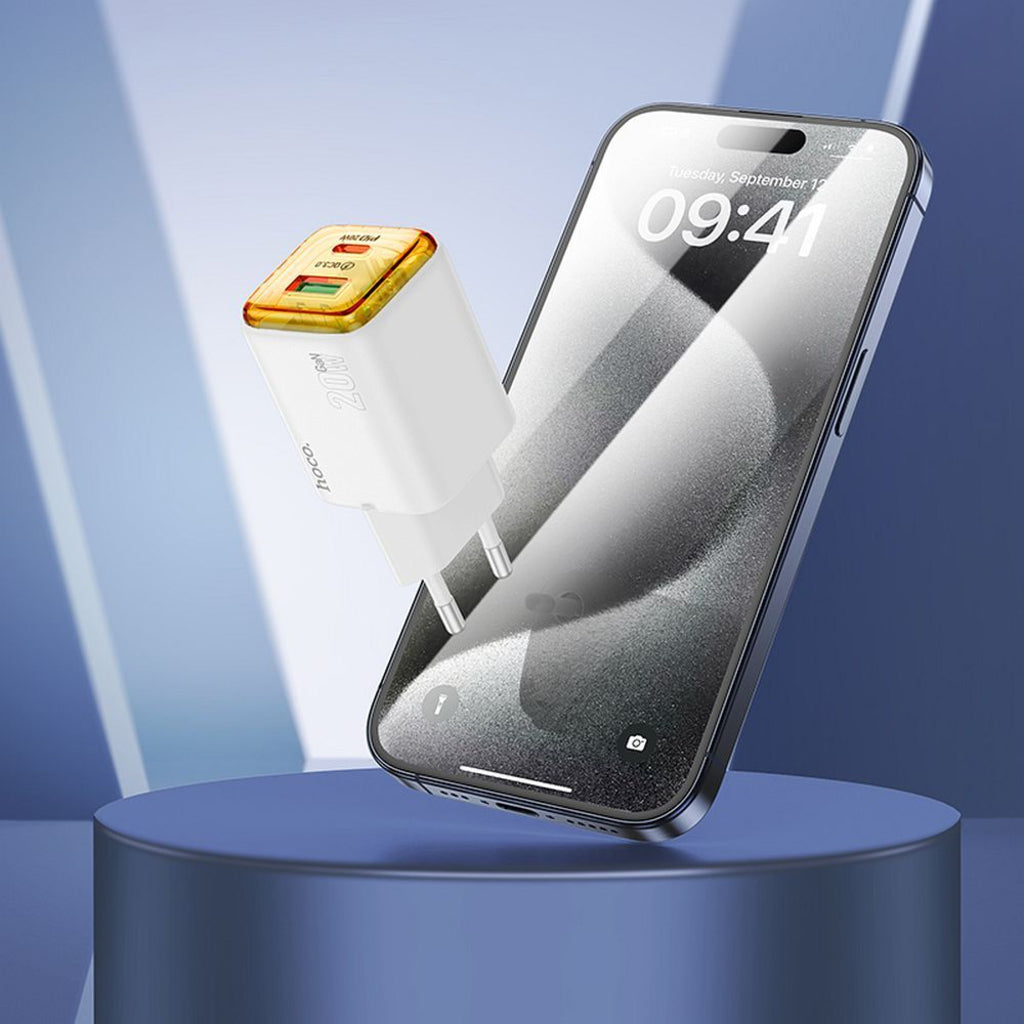 Polnilnik HOCO N52, 20W, 3A, 1 x USB-A - 1 x USB-C, Bel