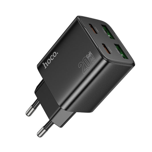 Polnilnik HOCO N55, 20W, 3A, 2 x USB-A - 2 x USB-C, črn
