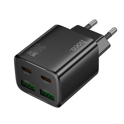 Polnilnik HOCO N56, 30W, 3A, 2 x USB-A - 2 x USB-C, črn