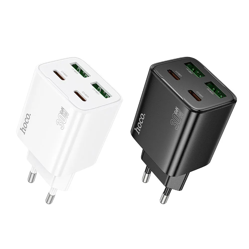 Polnilnik HOCO N56, 30W, 3A, 2 x USB-A - 2 x USB-C, črn