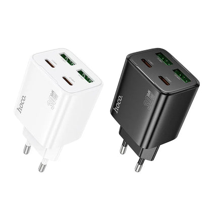 Polnilnik HOCO N56, 30W, 3A, 2 x USB-A - 2 x USB-C, črn