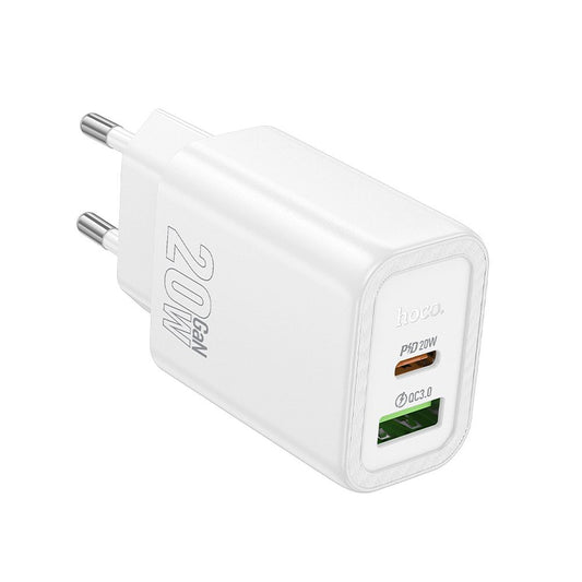 Polnilnik omrežja HOCO N61, 20W, 3A, 1 x USB-A - 1 x USB-C, Bel