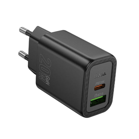 Polnilnik HOCO N61, 20W, 3A, 1 x USB-A - 1 x USB-C, črn