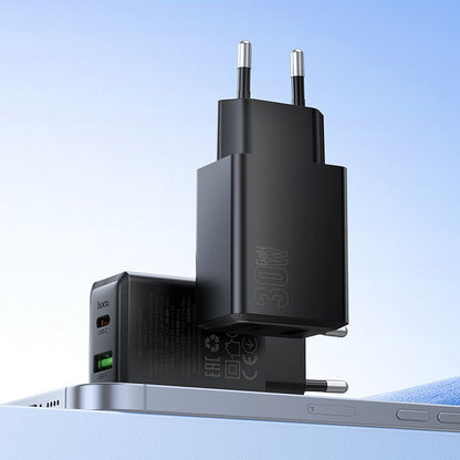 Polnilnik omrežja HOCO N71, 30W, 3A, 1 x USB-A - 1 x USB-C, črn